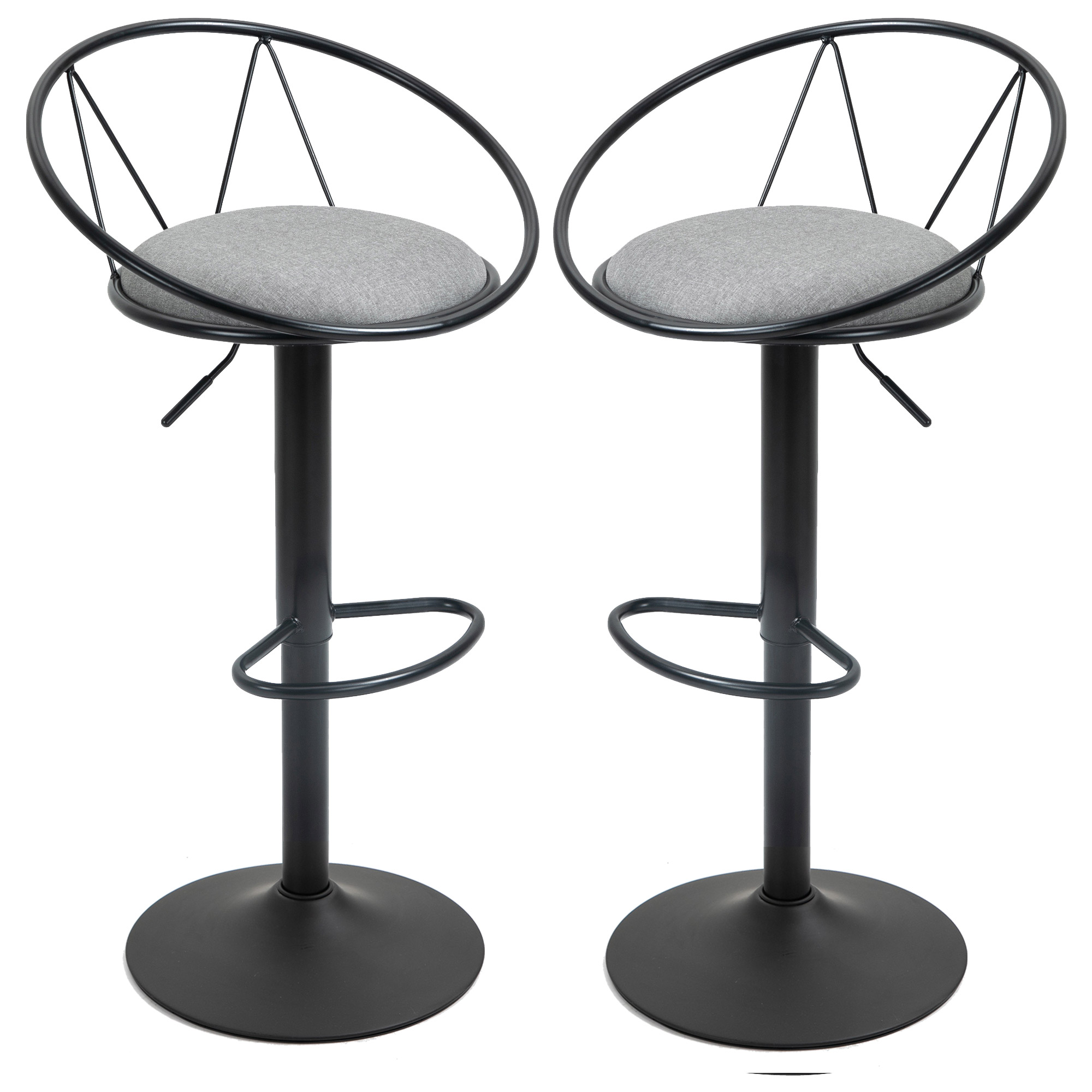 Lot de 2 tabourets de bar style néo-rétro gris noir