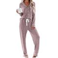 HAPPY SAILED Ladies Pajamas Set Long Sleeve Sleepwear Womens Button Down Nightwear Soft Pj Lounge Sets Pink Medium