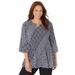 Plus Size Women's Affinity Chain Pleated Blouse by Catherines in Black White Tile Print (Size 3X)