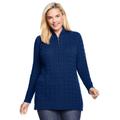 Plus Size Women's Cable Knit Half-Zip Pullover Sweater by Woman Within in Evening Blue (Size 5X)