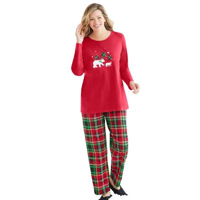Plus Size Women's Long Sleeve Knit PJ Set by Dreams & Co. in Classic Red Plaid (Size 42/44) Pajamas