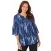 Plus Size Women's Affinity Chain Pleated Blouse by Catherines in Blue Animal (Size 3X)