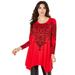 Plus Size Women's Printed Handkerchief-Hem Ultra Femme Tunic by Roaman's in Red Damask (Size 30/32)