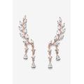 Women's Rose Gold Plated Laurel Leaf Climber Drop Earrings (43x8mm) Marquise Cut Crystal by PalmBeach Jewelry in Rose Gold