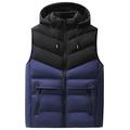 Panegy Men's Winter Sleeveless Down Jacket Stylish Windproof Body Warmer with Hood for Hiking Outdoor Black-Blue + L