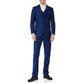 Mens 3 Piece Business Suit Navy Blue Retro Smart Formal Jacket Trouser Waistcoat[SUIT-JROSS-NAVY-54,UK/US 54 EU 64,Trouser 48"]