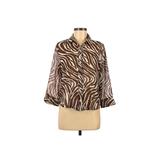 Alfred Dunner Long Sleeve Blouse: Brown Zebra Print Tops - Women's Size 6 Petite