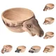 Tasse à eau en bois en caoutchouc Kuksa portable avec poignée tête d'animal sculptée à la main