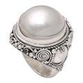 Balinese Glow,'Sterling Silver and Cultured Mabe Pearl Cocktail Ring'