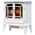 Portable electric fireplace heater Free standing fireplace heater 900W 1800W Free standing electric vintage fireplace with opening door room heating with realistic 3D flame and logs white