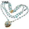 Y · YING – collier chapelet Larimar bleu naturel à 3 brins 18 '' pendentif en forme de cœur pour