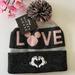 Disney Accessories | Disney Mickey Minnie Mouse Pouf Beanie Hat “Love” Nwt | Color: Gray/Pink | Size: Os