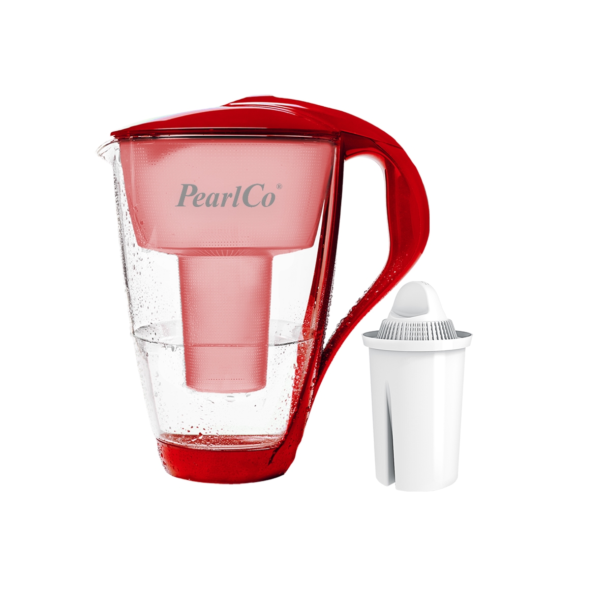 PearlCo Glas-Wasserfilter rot inkl. 1 Universal Filterkartusche Image