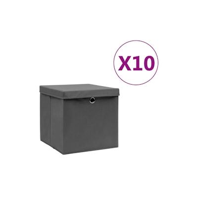vidaXL Aufbewahrungsboxen, 28x28x28 cm, Vliesstoff, grau, mit Deckeln, 10 Stück