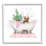 Stupell Industries Chic Yorkie Dog In Pink Bubble Bath White Framed Giclee Texturized Art By Ziwei Li Wood in Brown | 12 H x 12 W x 1.5 D in | Wayfair
