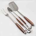 Bbq Dragon Luxury 3 Piece Stainless Steel Rosewood Grill Tool Set Steel in Gray | 2.2 H x 8.5 W x 18 D in | Wayfair BBQD390