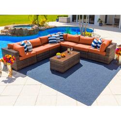 Latitude Run® Sorrento 8 Piece Rattan Sectional Seating Group w/ Cushions Synthetic Wicker/All - Weather Wicker/Wicker/Rattan in Brown | Outdoor Furniture | Wayfair