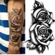 Autocollant de Tatouage Temporaire Double Rose Étanche Fleur Flash Sexy Faux Noir Art