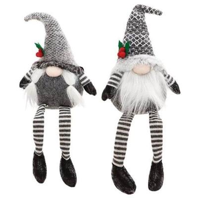 Sm Dangle Leg Mr or Mrs Santa Gnome 2 Asstd. - 9.5" high by 6.5" wide with 6.5" legs