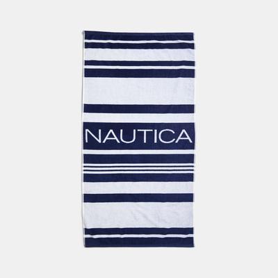 Nautica Striped Logo Beach Towel Navy, OS