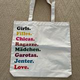 J. Crew Bags | J. Crew X Girls Inc Graphic Canvas Tote | Color: Cream/White | Size: 13” X 14”