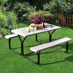 Arlmont & Co. Mcalpin 4 - Person 54" Long Picnic Outdoor Table Set Plastic in Gray/Black | 54 W x 28 D in | Wayfair