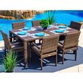 Latitude Run® Tuscany Rectangular 6 - Person 69.5" Long Outdoor Dining Set w/ Cushions Plastic/Wicker/Rattan in Brown | Wayfair