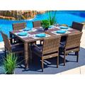 Latitude Run® Tuscany Rectangular 6 - Person 69.5" Long Outdoor Dining Set w/ Cushions Plastic/Wicker/Rattan in Brown | Wayfair