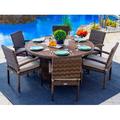 Latitude Run® Tuscany Round 6 - Person 59" Long Outdoor Dining Set w/ Cushions Plastic/Wicker/Rattan in Brown | Wayfair