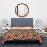 Designart 'Red and Brown Flowers with Background of Green Branches' Floral Bedding Set - Duvet Cover & Shams