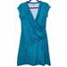 Athleta Dresses | Athleta Nectar Faux Wrap Turquoise Paisley Floral Printed Ruched Side Dress Sp | Color: Blue | Size: Sp