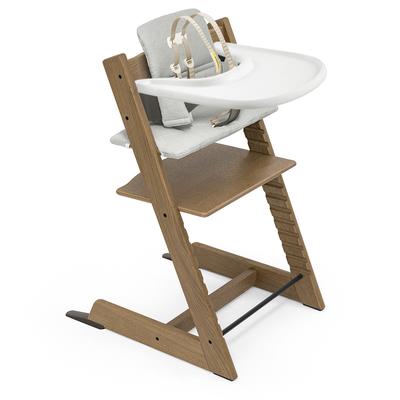Tripp Trapp High Chair and Cushion with Stokke Tray Bundle - Oak Brown / Nordic Grey / White
