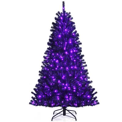 Costway Black Artificial Christmas Halloween Tree with Purple LED Lights-6 ft