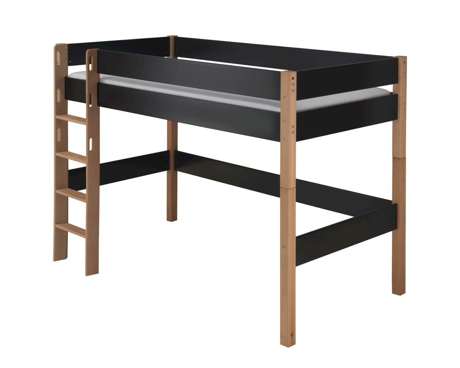 INFANSKIDS »Infanscolor« Kinderzimmer Mittelhochbett anthrazit 208x147,7x103cm / anthrazit-Buche