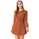 Allegra K Women's Corduroy Point Collar Belted Button Down Long Sleeve Shirt Dress Caramel 20