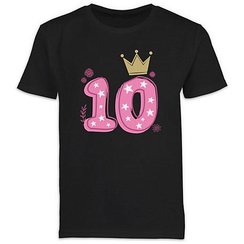 Kindergeburtstag Geburtstag Geschenk - Jungen Kinder T-Shirt - 10. Geburtstag Mädchen Krone Sterne - T-Shirts für Jungen schwarz