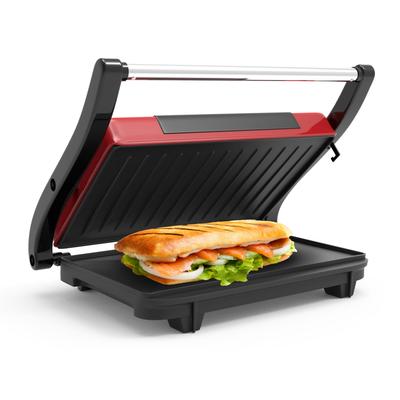 Panini Press - Sandwich Maker with Nonstick Plates by Chef Buddy (Red)
