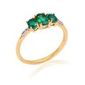 Solid 14K Yellow Gold May Birthstone Emerald Prong Setting Ring For Women 0.88 Ct Genuine Brilliant Cut Diamond 0.04 Cts (H I Color, SI Clarity) Fine Engagement Christmas Rings For Girls A353