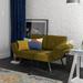 Latitude Run® Twin 64.5" Wide Linen Blend Tufted Back Convertible Sofa w/ Storage in Green/Black/Brown | 31 H x 64.5 W x 30.5 D in | Wayfair