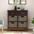 Winston Porter Rustic Storage Cabinet w/ Two Drawers & Four Classic Rattan Basket For Dining Room/living Room (espresso) Wood in Brown | Wayfair