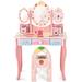 Costway Kids Vanity Princess Makeup Dressing Table Chair Set with Tri-fold Mirror-Pink