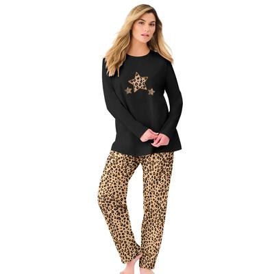 Plus Size Women's Long Sleeve Knit PJ Set by Dreams & Co. in Classic Leopard (Size 42/44) Pajamas