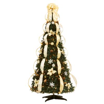 Fully Decorated Pre-Lit 6-Ft. Pop-Up Christmas Tree by BrylaneHome in Silver Gold