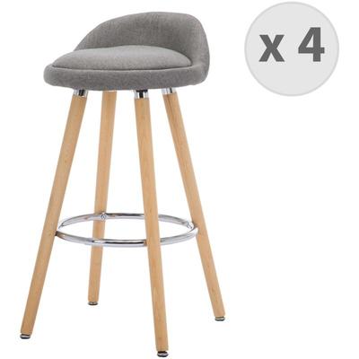 JENSEN - Tabouret de bar scandinave tissu gris pieds hêtre (x4) - Gris