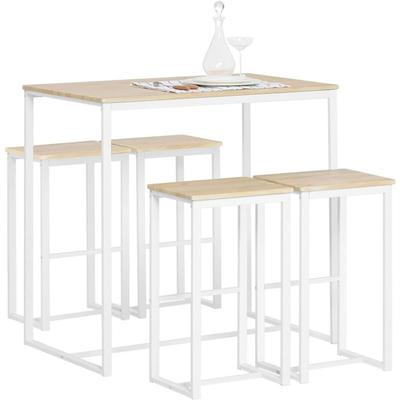 SoBuy OGT15-WN 5-teilig Bartisch mit Stühlen Esstisch Stehtisch Bistrotisch mit 4 Barhocker