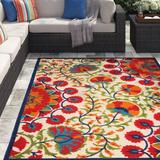 Green/Red 0.25 in Indoor/Outdoor Area Rug - Freeport Park® Eaglin Floral Ivory/Red/Green Indoor/Outdoor Area Rug Polypropylene | 0.25 D in | Wayfair