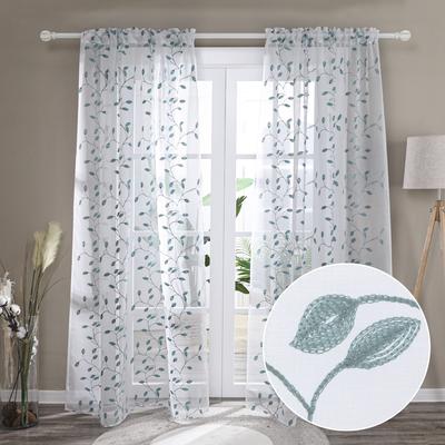 Deconovo Sheer Embroidered Floral Curtains Pair (2 Panel)
