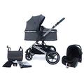 Pixini Neyla Kombi Kinderwagen mit Zubehör (3in1 Set mit Babyschale chrom/anthrazit)