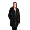 Rabbit Tree Women's long faux fur coat with hood, plush jacket, faux fur jacket, fur coat, winter coat, black, M