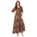 Plus Size Women's Flutter-Sleeve Crinkle Dress by Roaman's in Natural Watercolor Animal (Size 42/44)